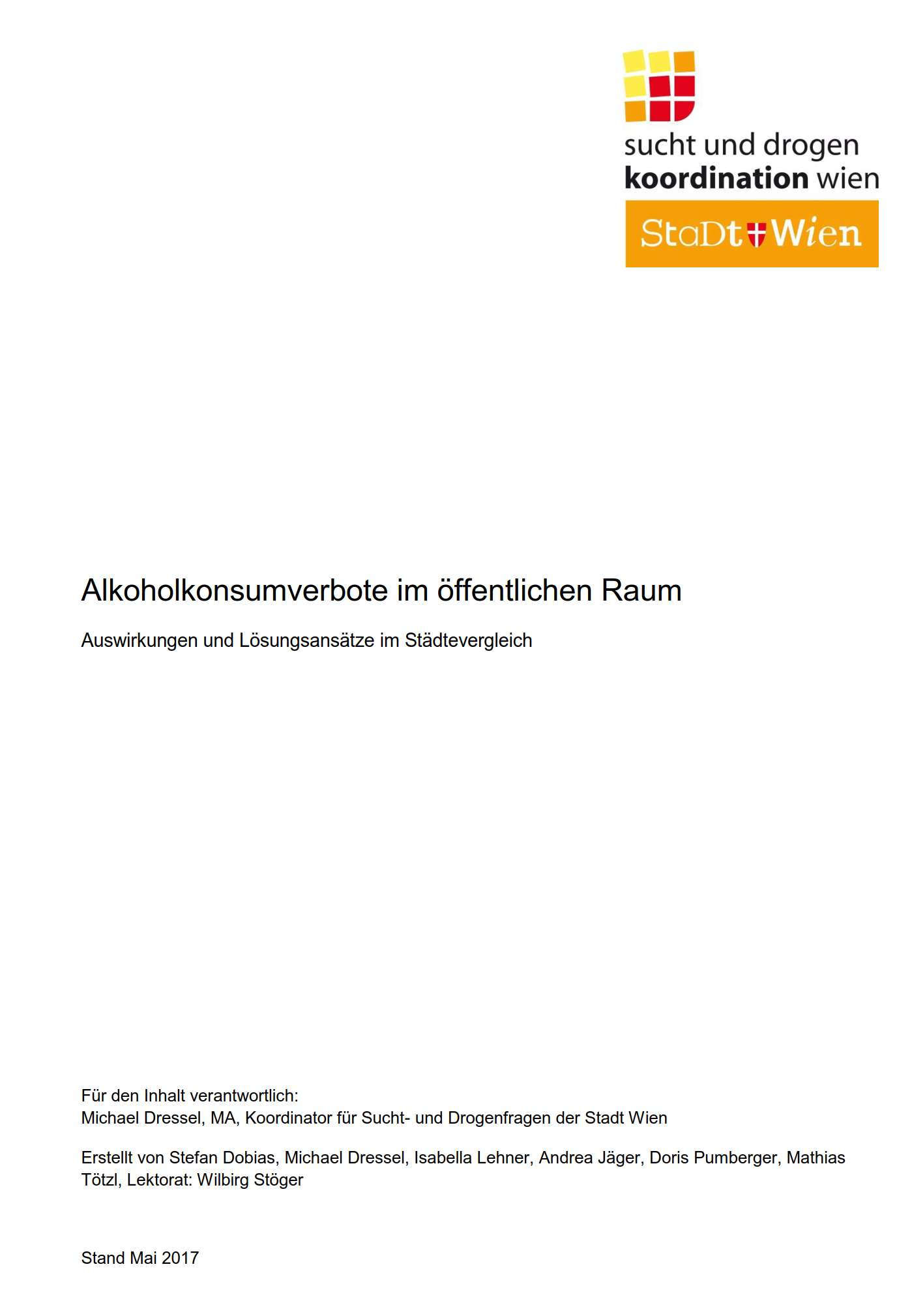 Titelseite der Studie "Alkoholkonsumverbote im öffentlichen Raum Auswirkungen und Lösungsansätze im Städtevergleich"